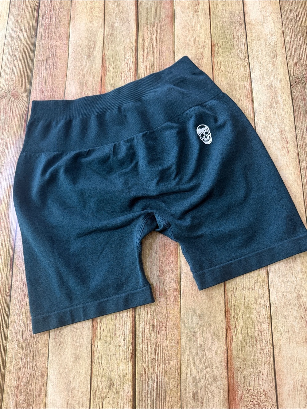 Navy Biker Shorts with Small Skull Logo
